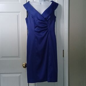 Evan Picone royal blue portrait neckline cinch side dress vintage Sz 10 EUC